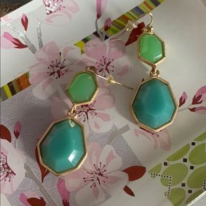 Green/teal geometric drop earrings
